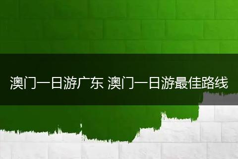 澳门一日游广东 澳门一日游最佳路线