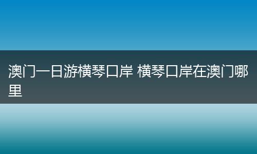 澳门一日游横琴口岸 横琴口岸在澳门哪里