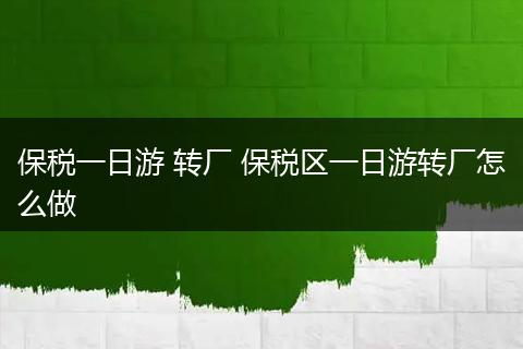 保税一日游 转厂 保税区一日游转厂怎么做
