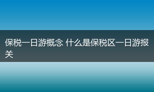 保税一日游概念 什么是保税区一日游报关