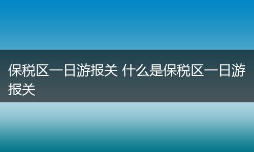 保税区一日游报关 什么是保税区一日游报关