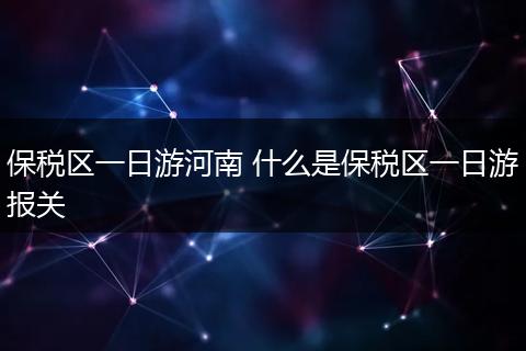 保税区一日游河南 什么是保税区一日游报关