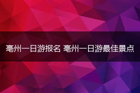 亳州一日游报名 亳州一日游最佳景点