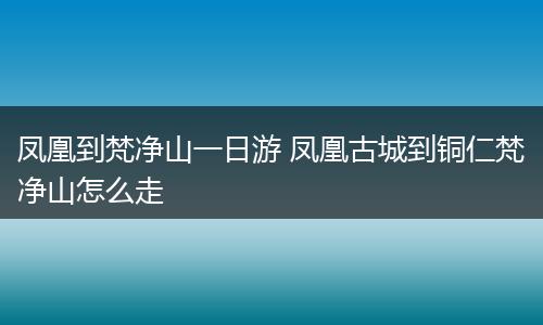 凤凰到梵净山一日游 凤凰古城到铜仁梵净山怎么走