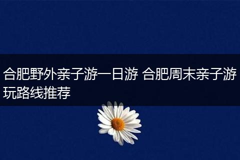 合肥野外亲子游一日游 合肥周末亲子游玩路线推荐