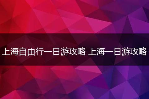 上海自由行一日游攻略 上海一日游攻略