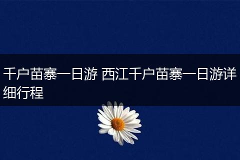 千户苗寨一日游 西江千户苗寨一日游详细行程