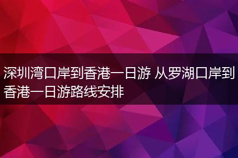 深圳湾口岸到香港一日游 从罗湖口岸到香港一日游路线安排