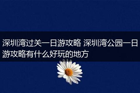 深圳湾过关一日游攻略 深圳湾公园一日游攻略有什么好玩的地方
