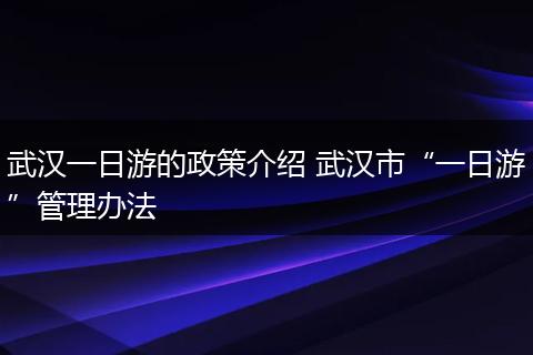 武汉一日游的政策介绍 武汉市“一日游”管理办法