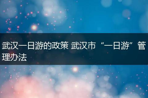 武汉一日游的政策 武汉市“一日游”管理办法