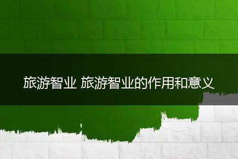 旅游智业 旅游智业的作用和意义