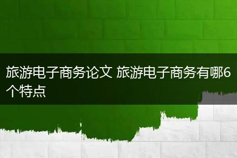 旅游电子商务论文 旅游电子商务有哪6个特点