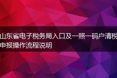 山东省电子税务局入口及一照一码户清税申报操作流程说明
