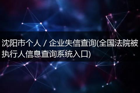 沈阳市个人／企业失信查询(全国法院被执行人信息查询系统入口)