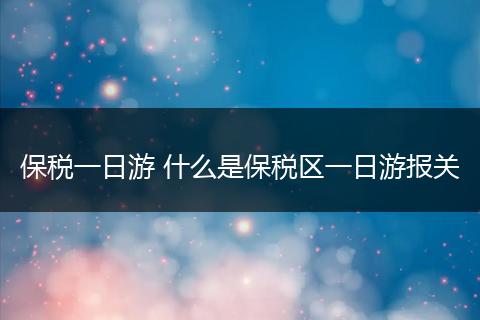 保税一日游 什么是保税区一日游报关