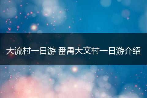 大流村一日游 番禺大文村一日游介绍