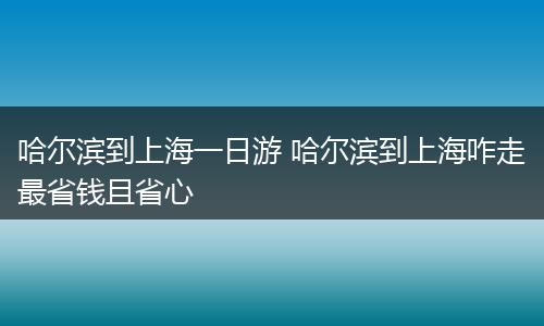 哈尔滨到上海一日游 哈尔滨到上海咋走最省钱且省心