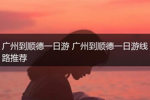 广州到顺德一日游 广州到顺德一日游线路推荐