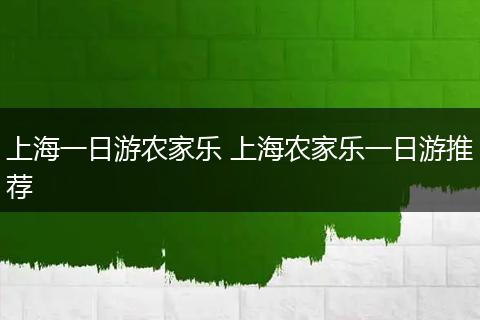上海一日游农家乐 上海农家乐一日游推荐