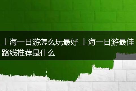 上海一日游怎么玩最好 上海一日游最佳路线推荐是什么