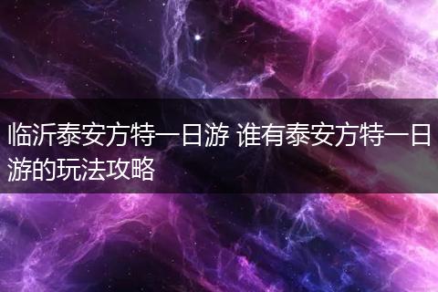 临沂泰安方特一日游 谁有泰安方特一日游的玩法攻略