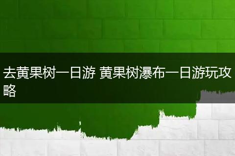 去黄果树一日游 黄果树瀑布一日游玩攻略