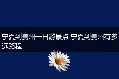 宁夏到贵州一日游景点 宁夏到贵州有多远路程