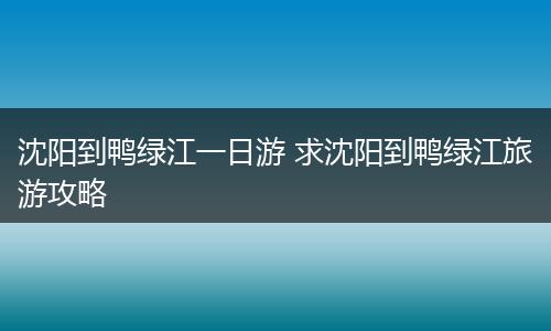 沈阳到鸭绿江一日游 求沈阳到鸭绿江旅游攻略