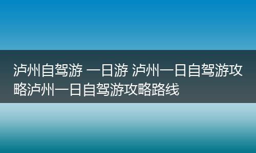 泸州自驾游 一日游 泸州一日自驾游攻略泸州一日自驾游攻略路线
