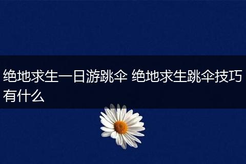 绝地求生一日游跳伞 绝地求生跳伞技巧有什么