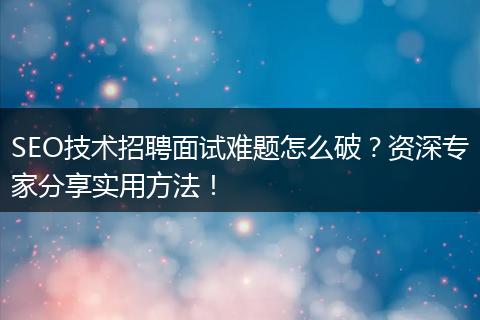SEO技术招聘面试难题怎么破？资深专家分享实用方法！