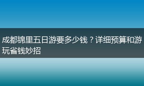 成都锦里五日游要多少钱？详细预算和游玩省钱妙招