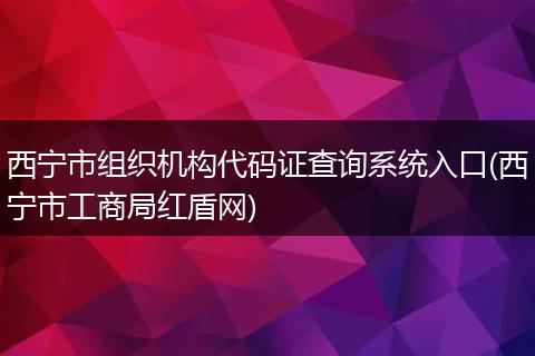 西宁市组织机构代码证查询系统入口(西宁市工商局红盾网)