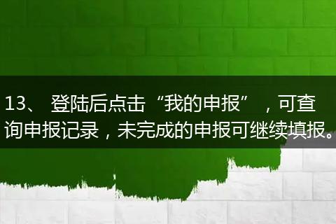 13、 登陆后点击“我的申报”，可查询申报记录，未完成的申报可继续填报。