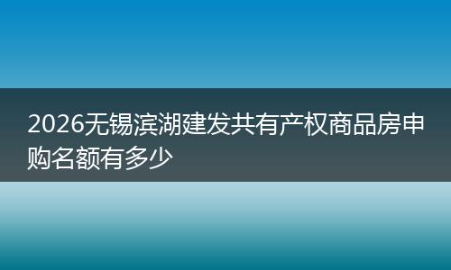 2026无锡滨湖建发共有产权商品房申购名额有多少